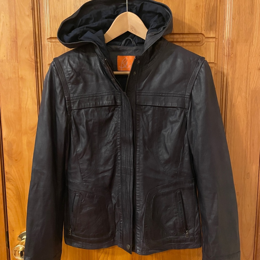 Blink women leather jacket with hood